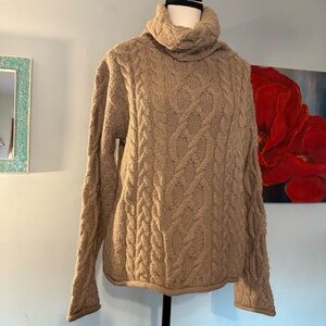 Inis Crafts Beige Cable Knit 100% Merino Wool Cowl Neck Sweater  Women's M